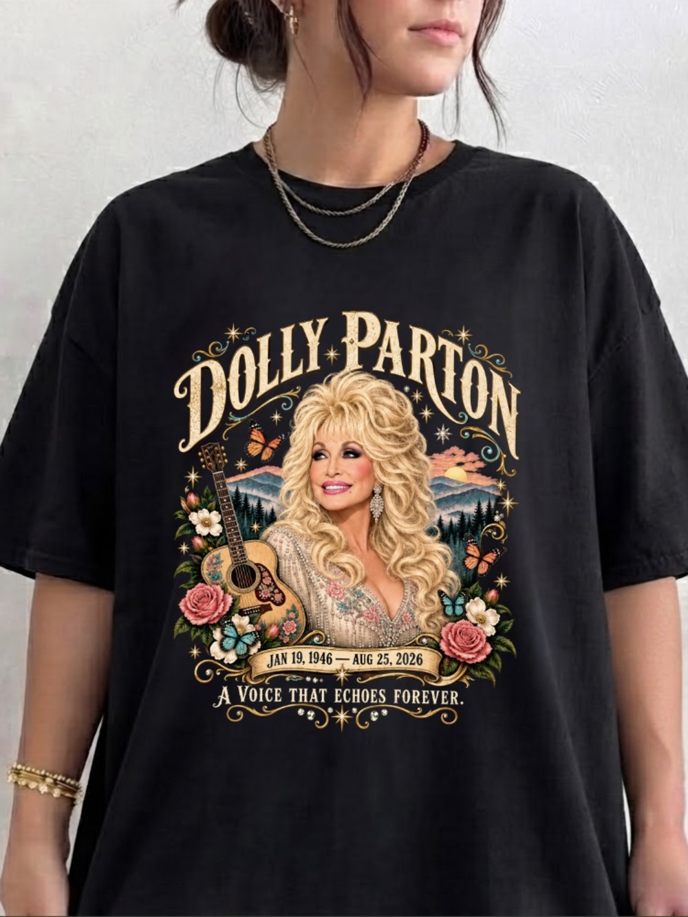 Dolly Parton A Voice That Echoes Forever Memorial Vintage T-Shirt - Picture 2 of 6